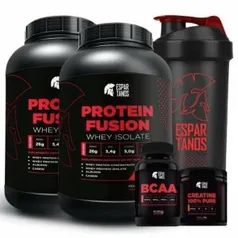 Kit 2x Whey Protein Fusion + Bcaa + Creatina + Shaker | R$116