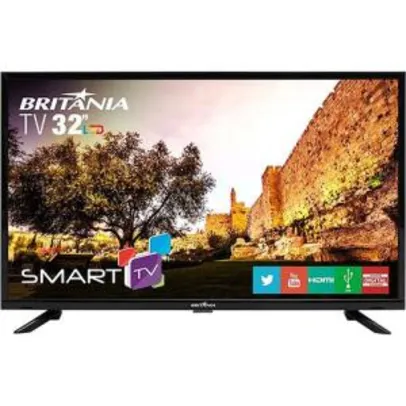 Smart TV LED 32" Britânia BTV32G51SN HD com Conversor Digital 2 HDMI 1 USB Wi-Fi Áudio Dolby - Preta | R$765