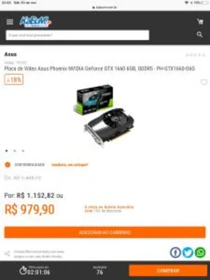 Placa de Vídeo Asus Phoenix NVIDIA GeForce GTX 1660 6GB, GDDR5 - PH-GTX1660-O6G
