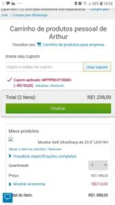 Monitor Dell UltraSharp de 23.8" U2419H | R$ 1238