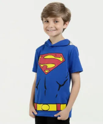 Camiseta Infantil Estampa Super Homem Capuz Liga da Justiça - R$24