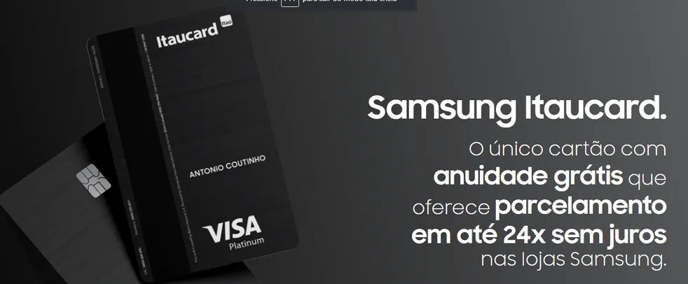 Novo cartão de crédito sem anuidade | Samsung Itaucard | Samsung Brasil
