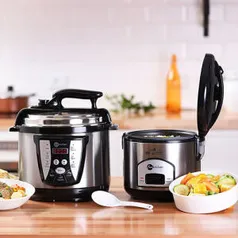 Panela de Pressão Elétrica 5L Inox + Panela Elétrica de Arroz 6 xícaras Fun Kitchen - 127v | R$270