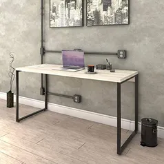 Mesa para Escritório Office Estilo Industrial 1,50m Kuadra, Trevalla, Snow/Est.Preta