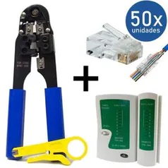 KIT Alicate de Crimpar 210c + Testador de Cabos RJ45 + 50x Conectores RJ45 - R$49