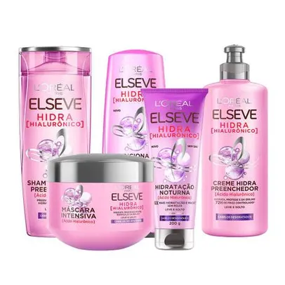 Elséve Hidra Hialurônico Kit - Shampoo + Condicionador + Creme de Pentear + Máscara + Creme Noturno - Elseve - Kit de Tratamento para Cabelos - Magazi