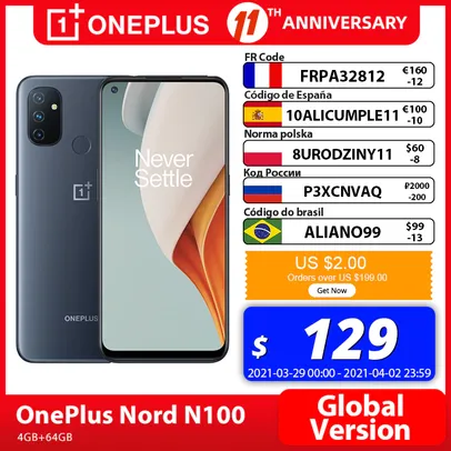Smartphone One Plus Nord N100 4GB 64GB - R$780