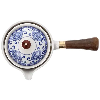 Luxshiny Bule de chá de cerâmica com alça lateral de porcelana, rotação de 360 graus, dispensador de chá para chá solto