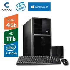 Computador Intel Dual Core 2.41GHz 4GB HD 1TB com Windows 10 Certo PC FIT 1031 - R$1105