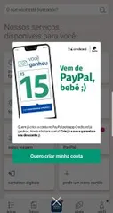 R$15 de desconto na sua conta PayPal pelo APP Credicard