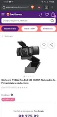 [REEMBALADO] Webcam Logitech C920s Pro Full HD 1080P | R$ 376