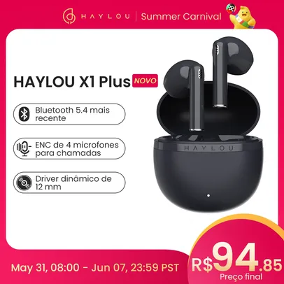 Fone de Ouvido Sem Fio HAYLOU X1 Plus com Bluetooth 5.4, TWS e 4 Microfones