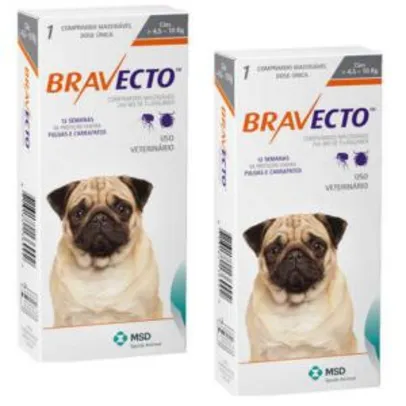 COMBO Antipulgas e Carrapatos Bravecto para Cães de 4,5 a 10kg - 2 Comprimidos- MSD