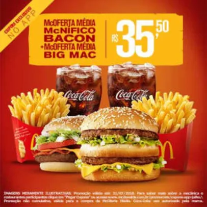 McOferta Média McNífico Bacon + McOferta Média Big Mac no McDonald's - R$35,50
