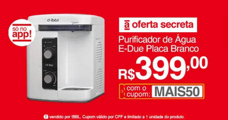 [APP] Purificador de Água E-Due Placa Branco BiVolt | R$399