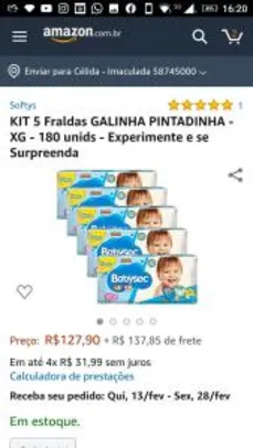 Fraldas super sec xg 180 unidades por $127,90