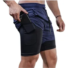 Bermuda e shorts 2 em 1 academia e treino sport fit dry fit com elastano com proteçao uv 