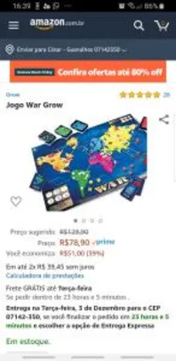 Jogo de tabuleiro War Grow | R$79
