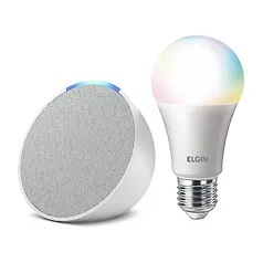 Echo Pop Smart Speaker Cor BRANCA + Lâmpada Elgin RGB