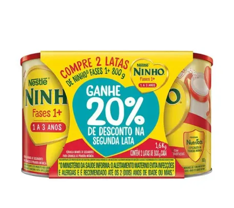 Ninho Fases 1+ Fórmula Infantil 2 Latas 800g cada + 20% OFF na Segunda Lata