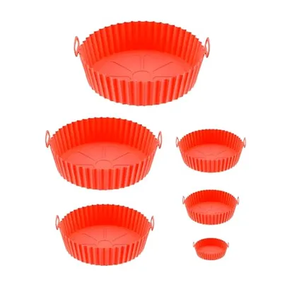 Kit 6 Formas De Silicone Forro Cesta Para Air Fryer Fritadeira Elétrica Microondas Fornos Antiaderente Reutilizável