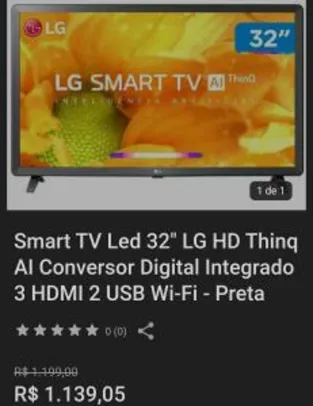 Saindo por R$ 1139: Smart TV Led 32" LG HD Thinq AI Conversor Digital Integrado 3 HDMI | R$ 1139 | Pelando