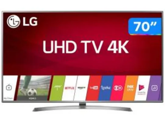 Smart TV 4K LED 70” LG 70UJ6585 Wi-Fi HDR - 4 HDMI 2 USB R$ 4499