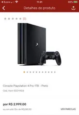 Console Playstation 4 Pro 1TB - Preto | R$ 2999