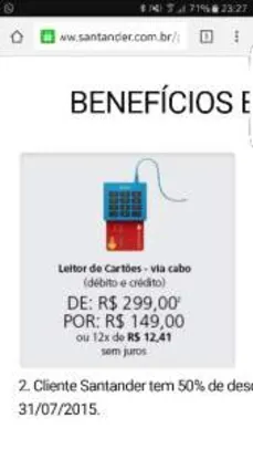 [Santander] LEITOR DE CARTÕES DA IZETTLE por R$ 150