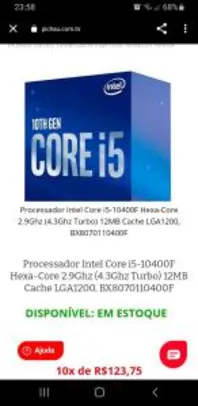 Processador Intel Core i5-10400F | R$1088