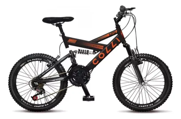 Bicicleta Colli Gps Dupla Suspensão Full Aro 20 21v Cor PRETO C/ LARANJA NEON Tamanho do quadro 14