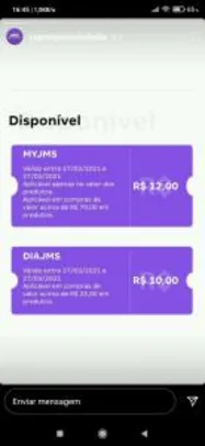 Desconto de R$12 ou R$10 em compras acima de R$70 ou R$25 com o Cupom James