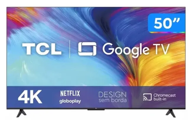 Smart TV 50” 4K LED TCL 50P635 VA Wi-Fi Bluetooth HDR Google Assistente 3 HDMI 1 USB