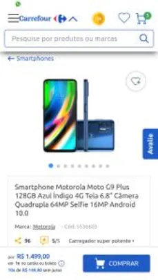 Smartphone Motorola Moto G9 Plus 128GB Azul Índigo | R$1.499