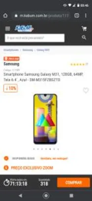 Smartphone Samsung Galaxy M31, 128GB | R$ 1.479