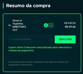 9%OFF EXTRA COM O CUPOM LIMITADO "HYPEOFTSUSHIMA"! UM USO POR CONTA HYPE