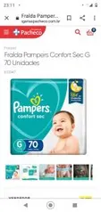 Fralda Pampers Confort Sec G 70 Unidades | 3 pacotes | R$35 cada