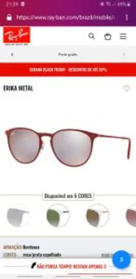 Masculino Ray Ban Sunglasses Erika Metal - R$245