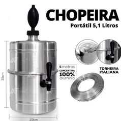 Chopeira Portatil a Gelo em aluminio torneira modelo italiana 5,1 Litros