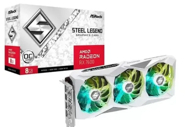 Placa de Vídeo RX 7600 Steel Legend ASRock AMD Radeon, 8GB GDDR6,  ARGB - 90-GA4DZZ-00UANF