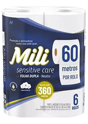 [FG BR] Mili Papel Higiênico Sensitive Care 60m Folha Dupla - 6 rolos de 60m