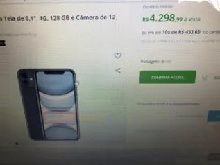 iPhone 11 Preto, com Tela de 6,1", 4G, 128 GB e Câmera de 12 MP | R$4.299