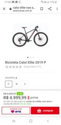 [R$4750 com Ame] Bicicleta Caloi Elite 2019 P - R$4999