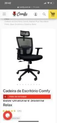 Cadeira de Escritório Comfy stance plus tela mesh preta, base giratória e Sistema relax R$570