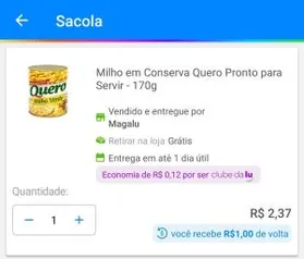 [Clube da Lu + Magalu Pay = R$0,89] Milho em Conserva Quero 170g | R$1,99