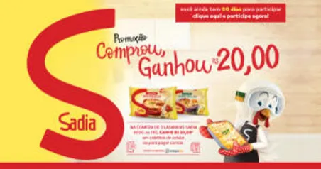 Compre 2 lasanhas Sadia e ganhe um cupom de R$20 pra usar no RecargaPay