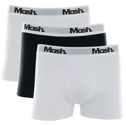 Kit Cueca Mash Boxer Cotton de Algodão 3 Peças - Branco/Preto/Branco