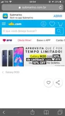 Samsung Galaxy M30 64GB Dual Chip Tela 6.4" 4G Câmera 13MP +5MP+5MP - Preto | R$1.050 com AME