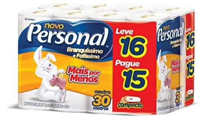 Papel Higienico Personal Folha Simples, Neutro, 30 metros, L16P15 - Compacto, Personal