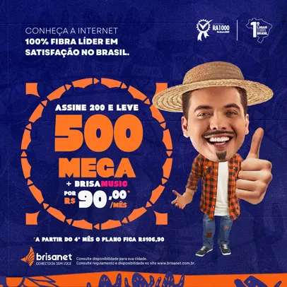 Internet de 500 MEGA + Streaming de musica por R$90 (Disponível pra Fortaleza, Natal, João Pessoa, Maceió e toda a cobertura da Brisanet)